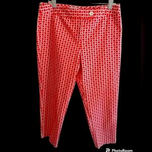 Elliott Lauren Women Red/White Geometric Chain Printed Stretch Ankle Pants Sz 12